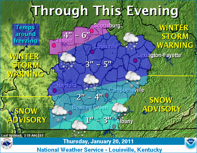 Graphical depiction of the weather story for today.