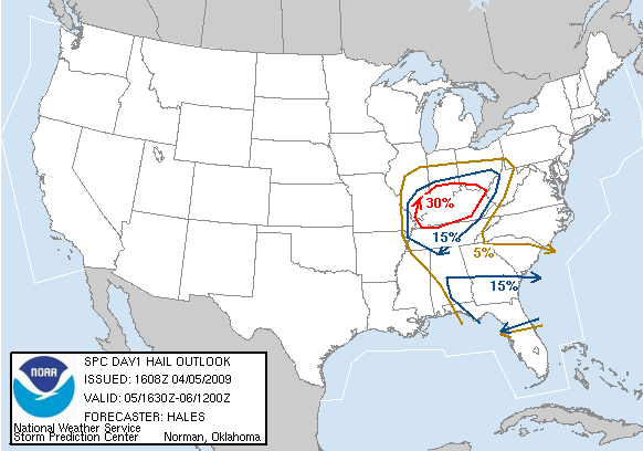 SPC Day 1 1630Z Hail prob outlook